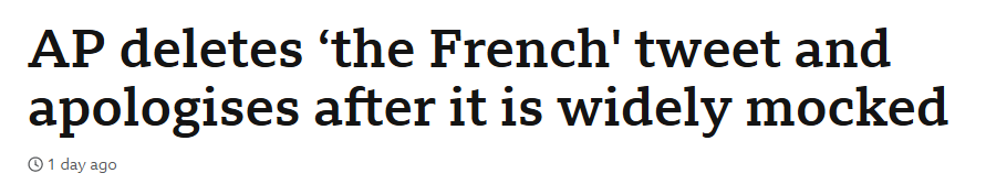 美联社为“不恰当提及法国人”道歉